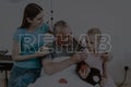 Collage Smiling Family Visit Relative in Hospital Royalty Free Stock Photo