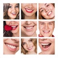 Collage of smiling happy people with healthy teeth
