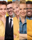 Collage of smiling portraits of mixed age group. Positive facial human emotion.