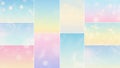 Collage of soft pastel gradient backgrounds with bokeh light effects and subtle cloud or floral Royalty Free Stock Photo