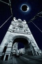 Collage of Solar Eclipse over Tower Bridge in London