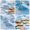 Collage of some euro banknotes and euro coins. Full size