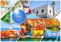 A collage of some pictures of different locations in Venice, Italy, such as small canals, Royalty Free Stock Photo