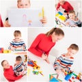 Collage from some pictures of mother and son doing homework Royalty Free Stock Photo