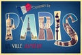 Collage souvenirs de PARIS, la ville lumiere, retro postcard style, vintage proces