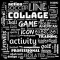 collage sports word cloud green background, all sports, this contain use as banner, painting, motivation, web-page, website