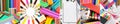 Collage stationery / school supplies separated vertical lines