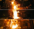 Collage of steel production in electric furnaces. Royalty Free Stock Photo