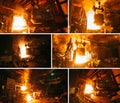 Collage of steel production in electric furnaces. Royalty Free Stock Photo