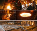 Collage of steel production in electric furnaces. Royalty Free Stock Photo