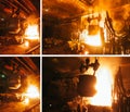 Collage of steel production in electric furnaces. Royalty Free Stock Photo
