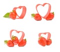 Collage Strawberry and red Heart isolated on white background. Royalty Free Stock Photo