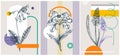 Collage-style spring flower vector illustration. Hand-sketched floral banner set. Trendy design with botanical elements and