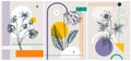 Collage-style spring flower vector illustration. Hand-sketched floral banner set. Trendy design with botanical elements and