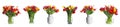 Collage of stylish vases with beautiful tulip bouquets on white background Royalty Free Stock Photo