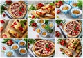 Collage summer baking. Strawberry pastries - cupcake, pie and muffins