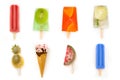 Collage of summer popsicles on white background Royalty Free Stock Photo