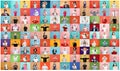 The collage of surprised people wearing protective face masks on multicolored background Royalty Free Stock Photo