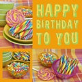 Collage With Sweet Candies And Birthday Text