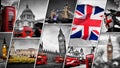 Collage of the symbols of London, the UK Royalty Free Stock Photo