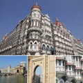Collage with Taja Mahal hotel in Mumbai Royalty Free Stock Photo