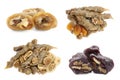 Collage with tasty churchkhelas with nuts and dried fruits on white background Royalty Free Stock Photo