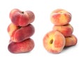 Collage with tasty flat peaches on white background Royalty Free Stock Photo