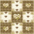 Oma`s quilt, collage for a quilt,brown and beige with hearts and floral textures