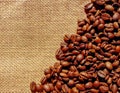 Collage texture - coffee beans on sacking Royalty Free Stock Photo