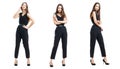 Collage three beautiful brunette women in a black blouse and pants