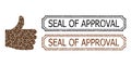 Seal of Approval Grunge Badges with Notches and Thumb Up Mosaic of Coffee Grain