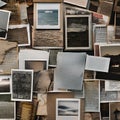 A collage of torn magazine pages, vintage photographs, and handwritten letters, telling a visual story of nostalgia and memories