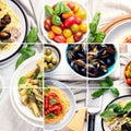 Collage of traditional italian food. Mediterranean cuisine Royalty Free Stock Photo