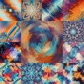 A collage of twelve AI-generated abstract designs featuring vibrant colors and patterns. Each Royalty Free Stock Photo