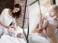 A collage of two photos happy mother and baby Royalty Free Stock Photo