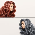 Collage. Two portraits of a cute woman with different hair colors.