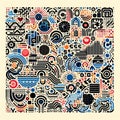 A collage of various abstract shapes composed entirely of ASCII