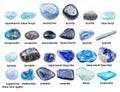 Collage of various blue gemstones with names Royalty Free Stock Photo