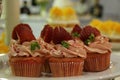 Collage of various cupcakes strawberry in decorative cup Royalty Free Stock Photo