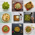 Collage with various dishes of cabbage romanesco