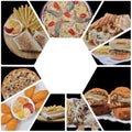 Collage of various fast food products and drinks. Royalty Free Stock Photo