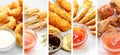 Collage of various fast food products on white background Royalty Free Stock Photo