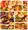 Collage of various fast food products on white background Royalty Free Stock Photo