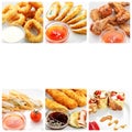 Collage of various fast food products on white background Royalty Free Stock Photo