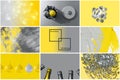 Collage of various photos toned illuminating yellow and ultimate gray colors Royalty Free Stock Photo