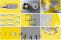 Collage of various photos toned illuminating yellow and ultimate gray colors Royalty Free Stock Photo