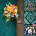 Collage of various pictures of rustic flower bouquet