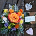 Collage of various pictures of rustic flower bouquet