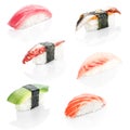 Collage Of Various Sushi Japanese Restaurant Menu On White Background
