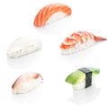 Collage Of Various Sushi Japanese Restaurant Menu On White Background